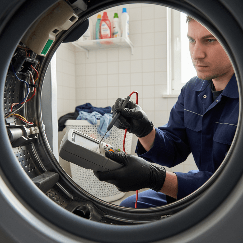 Technician servicing washing machine drum seal